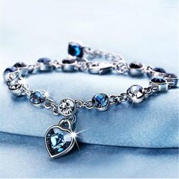 Link Bracelets Woman Heart Korean Crystal Ocean Bracelet For Women Fashion Metal Adjustable Jewellery Girl Gift Wholesal