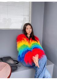 Women's Fur Colourful Faux Jacket Fall/Winter Fashion Coat For Women