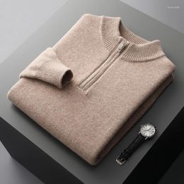 Men's Sweaters Autumn And Winter Thickened Half High Neck Sweater Clothing Zipper Pullover Merino Wool Knitted Jacket Top