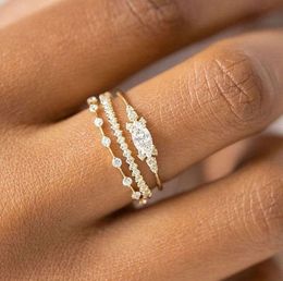 Tiny Small Ring Set For Women Gold Colour Cubic Zirconia Midi Finger Rings Wedding Anniversary Jewellery