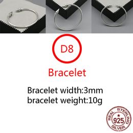 D8 S925 Sterling Silver bangle Bracelet Hip Hop Street Fashion Couple Jewellery Personalised Punk Style Retro Willow Pin Cross Flower Shape Gift for Lover