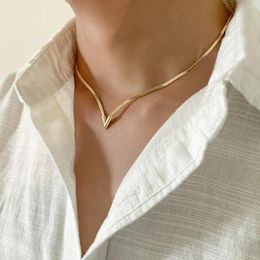 Pendant Necklaces Punk Smooth Metal V Shape Choker Necklace For Men And Women Gold Colour Collar Party Jewellery Gift 2023 Minimalist