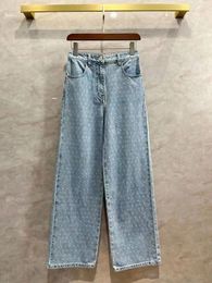 Women's Jeans 2023 Runway Washed Tri Colour Sky Star Dot Printed Straight Leg Wide Pants