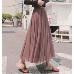 Skirts High school student older child elegant tulle skiing summer swing girl cute pink black Grey long fluffy skiing 230406