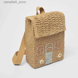 Backpacks Nordic Handmade Rattan Vintage Storage Basket Kids Backpack House Shape Children School Mini Bag Q231108