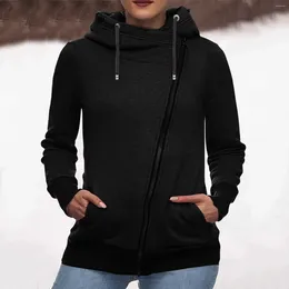 Women's Hoodies Solid Colour Open Front Sweatshirts Inclined Zipper Loose Fall Hoodie Jacket