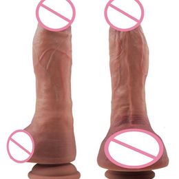 Massager Liquid Silicon Big Double-layer Soft Realistic Large Dildo with Suction Cup Real Skin Feeling Penis Erotic for Women