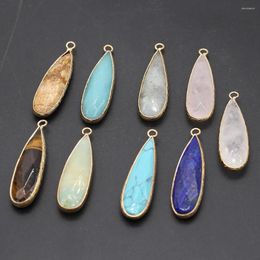 Pendant Necklaces Faceted Natural Drop Shape Stone Pink Crystal Rose Quartz Lapis Lazuli Amazonite Turquoise Charms For Jewelry Making DIY