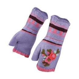 Five Fingers Gloves Women Girls Winter Warm Knitted Embroidery Mittens Fingerless Thick Wool Femael Fashion 15Colors