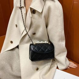 Evening Bags Pu Leather Pearl Chain Bag Fashion Black White Winter Autumn Underarm Handbag Large Capacity Rhombic Lattice Women Girls