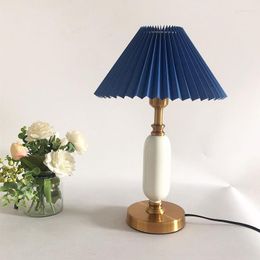 Table Lamps Korean Pleated For Living Room Decor Vintage Nordic Cloth Desk Lamp Nightstand Light Bedroom Bedside Indoor Lighting