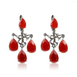 Hoop Earrings Genuine Real Brand Jewels Natural Agate Tea Crystal S925 Sterling Silver Premium Luxury High Quality