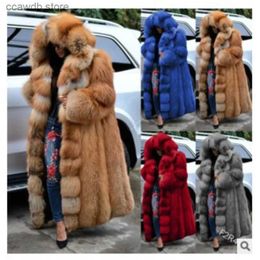 Women's Fur Faux Fur 2023 Winter Super Long Imitation Fur Solid Colour Coat Loose Fashionable Warm Thickened Extra Large-Size Hooded Coat T231107