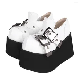 Dress Shoes Fashion Woman Gothic Street Style Cool Lady High Heels Wedges Pumps Women Party Dark Skull Platform 8cm White