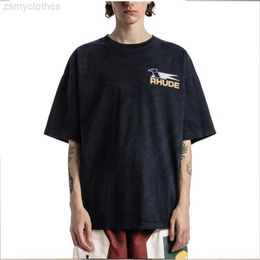 Men's T-Shirts RHUDE 2023 New Summer High Street Vintage Cotton High-Quality T-Shirt Black S-XL