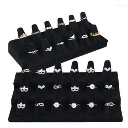 Jewellery Pouches Finger Style 18 Ring Display Holder Stand Flocking Tray Counter Organiser Storage