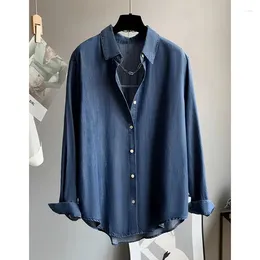 Women's Blouses Denim Shirt 2023 Spring Autumn Retro Long-sleeved Loose Blue Shirts Woman Elegant Female Clothing Youth Ta