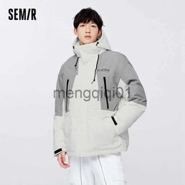Men's Down Parkas Semir Down Jacket Men 2022 Winter New Coat Loose Contrast Color Stitching Three-Proof Letter Printing Hooded Top J231107