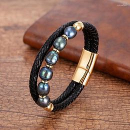 Charm Bracelets Stainless Steel Bracelet For Women 2023 Natural Freshwater Pearl Bead Men Genuine Leather Bangles Jewellery Gifts