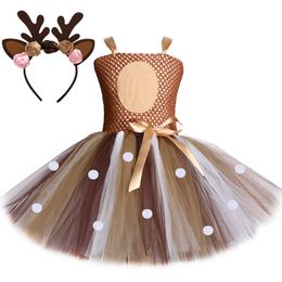 Cosplay Deer Costume for Girls Halloween Christmas Tutu Dress Reindeer Elk Cosplay Fancy Dress Up Kids Girl Birthday Party Clothes 1-12Y 230406