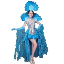 Women's Stage Wear belly dance clothing Festival Party Sexy Samba Rio Carnival Costume with Feather Head piece