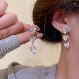 Stud Earrings Luxury Zircon Love Heart Piercings Women Girls Fashion Party Gift Y2K Jewelry E921