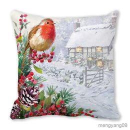 Christmas Decorations Christmas Decor Cushion Cover 45x45cm Robin Printed case Winter Birds Christmas Holly Throw Cover Home Decorations R231107