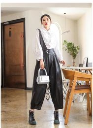 Women's Pants XS-6XL Casual Leather Women 2023 Autumn Overalls Men's Clothing Loose PU Harun Single Shoulder Suspenders Trousers