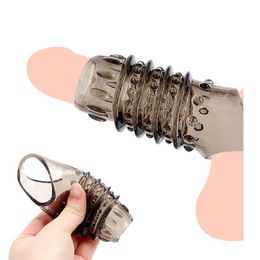 Sex Toy Massager Spike Ribbed Penis Extender Sleeve Enlargement Delay Ejaculation Silicone Rubber Cock Ring Erotic for Men