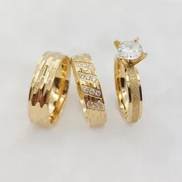 Cluster Rings Western Love Alliances 3pcs Cz Diamond Wedding Engagement Bridal Sets Couples 24k Gold Plated Titanium Steel Jewelry