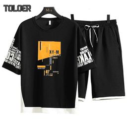 Mens Tracksuits Summer Mens Sets Fashion Korean Tracksuit Men Short Sleeve T ShirtsSport Shorts Suit Men Casual Men Clothing Mens Joggers Sets 230406