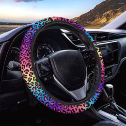 Steering Wheel Covers INSTANTARTS Universal 15 Inch Cover For Women Girl Gradient Leopard Print Sweat-Absorb Fuzzy Decoration