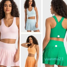 Women Outdoor Sports Yoga Bra Elastic Waistband Fashion Pleated Skirt Women's Activewear Set