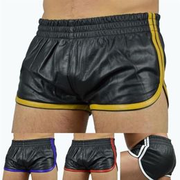 Men's Shorts 2022 Sexy Men Punk PU Leather Slim Motorcycle Trousers Solid Colour Plus Size Soft Boxershorts Male Panties243i