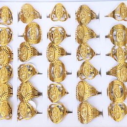 Cluster Rings Wholesale 36Pcs/lot Virgin Mary Religious Stainless Steel Gold-plating Ring Men And Women Jewellery