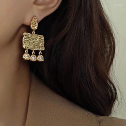 Stud Earrings Unique Design Geometric Metal Hanging Women's Elegant Tassel French Vintage Gold Color Fashion Earring Jewelry