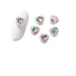 Nail Art Decorations 10pcs Rhinestone Heart Charm Pearls AB Crystal Decoration Wedding Bride Phone Jewelry Hand Craft Beads DIY