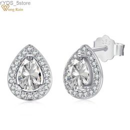 Stud Wong Rain Classic 925 Sterling Silver Pear Emerald Ruby White Sapphire Gemstone Ear Stud Earrings Wedding Fine Jewellery Wholesale YQ231107