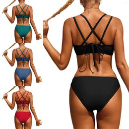Women's Swimwear 2023 Summer Women's V Neck Bikini Sets Double-strap Bra Triangle Swimsuit Strappy Bathing Suits 2 Piece