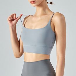 AL0lulu With Logo Yoga Bras Women's Wide Shoulder Strap Square Sports Vest Jogging Fitness Exercise Underwear Yoga Bra
