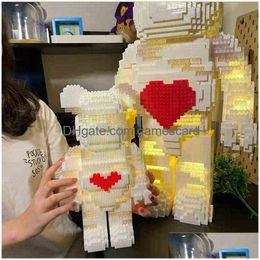 Blocks Creative Ideas Block Love Violent Bear 73Cm Large Bearbrick Model With Light 57030 Building Blocks Brick Toys Kids Christmas Bi Dh6In