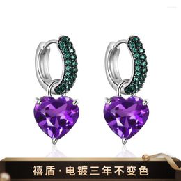 Hoop Earrings Brand Genuine Luxury Real Jewels Thorn Flower Bud Design Love S925 Sterling Silver Inlaid With Natural Color Treasure Amethyst