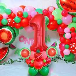 Party Decoration 31pcs Watermelon Balloons Tower With 1-9 Red Figure Balloon For Kids Summer Birthday SuppliesParty