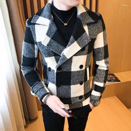 Men's Suits 2023 Spring Slim Suit Coat British Fashion Plaid Double Breasted Casual Woollen Large Clothing M-5XL