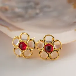 Dangle Earrings Minar Fantasy Clear Red Colour Resin Flower Drop For Women 18K Real Gold Plating Brass Statement Earring Wedding Jewellery