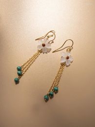 Dangle Earrings MIQIAO Natural White Crystal Flower Long With Stones Malachite Tassel Chain Women Silver 925 Frosted Gold Plating 2023