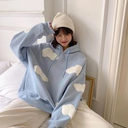 Women's Hoodies Blue White Cloud Hooded Sweatshirt Kawaii Full Sleeve Pullover For Womens Clothes Female Harajuku Tops Oversized 2XL