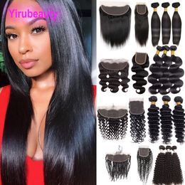 Yirubeauty Brazilian 100% Human Hair 3 Bundles With 4X4 13X4 Lace Frontal 4 PCS Body Wave Kinky Curly Deep Wave