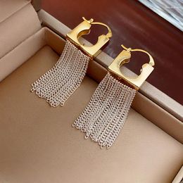 Dangle Earrings 2023 Arrival Light Luxury Square Hollow Chain Tassel For Women Fashion Vintage Water Drop Metal Jewellery