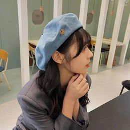 Berets Retro Denim Hat For Women Girls JK Korean Solid Color Sboy Beret Cap Outdoor Sunshade Octagonal Painter Artist Hats